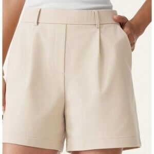 OGL Cream Bamboo Blend Ponte Knit Pleated High Waist Pull On Shorts Size Medium